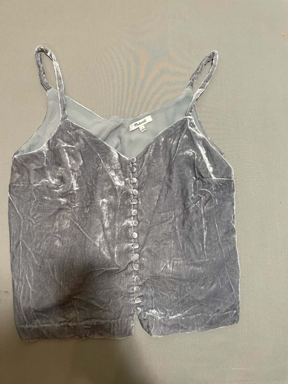 Madewell Size 6 Gray Velvet Button-Front Cami Tank Top